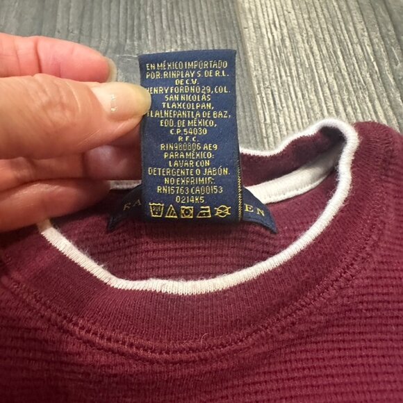 Polo Ralph Lauren Men Waffle Knit Thermal Shirt Medium Maroon Long Sleeve Cotton - Picture 5 of 7
